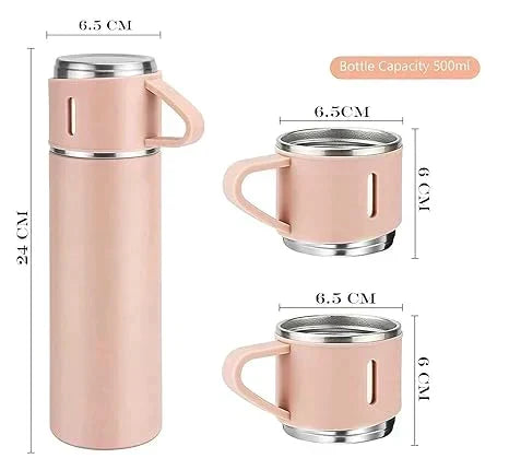 3 In 1 Vacuum Thermal Flask With Cup Set (Random Color)
