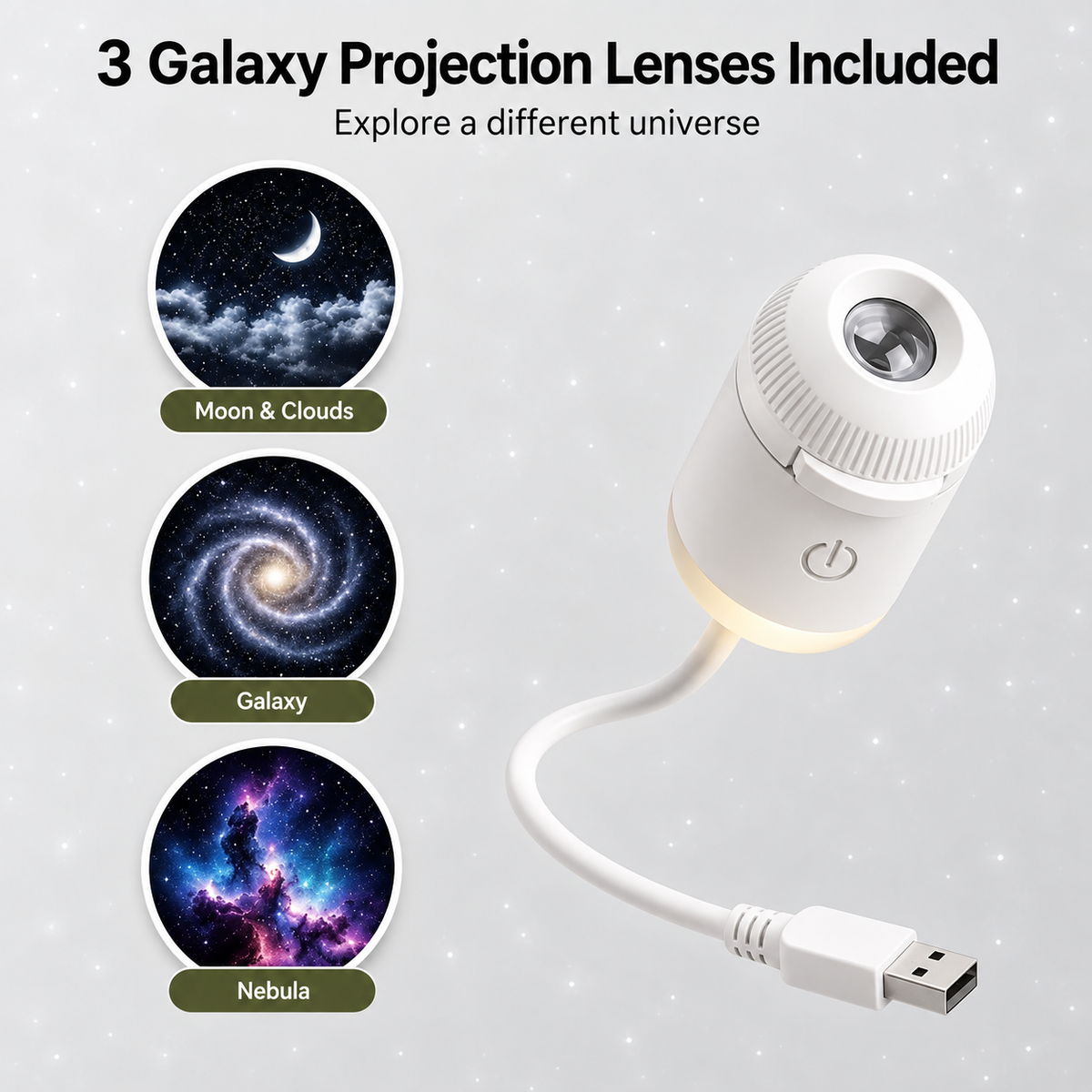 3-Lens Galaxy Star Projector Night Light | USB