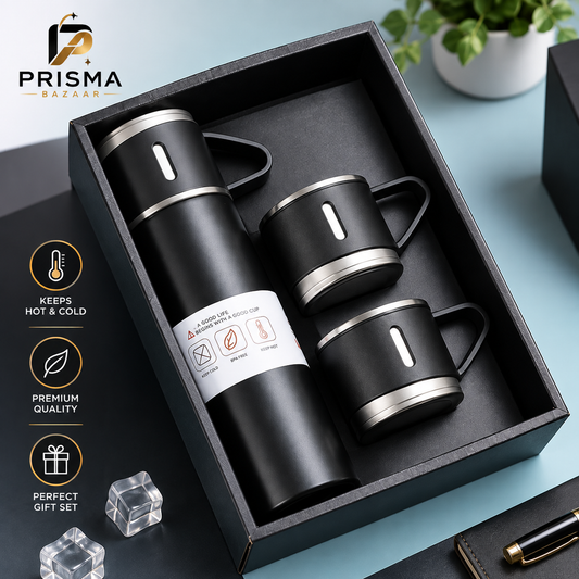 3 In 1 Vacuum Thermal Flask With Cup Set (Random Color)